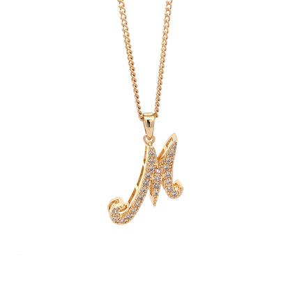 Fancy Stone Initial Necklace - Letter M
