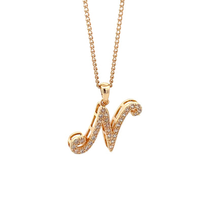 Fancy Stone Initial Necklace - Letter N