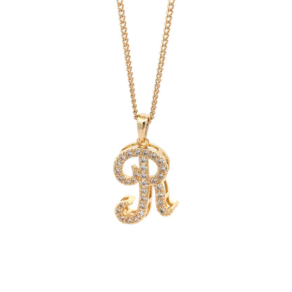 Fancy Stone Initial Necklace - Letter R