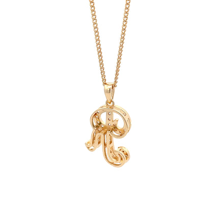 Fancy Stone Initial Necklace - Letter R