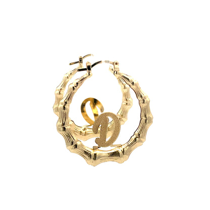 Small Bamboo Initial Earrings "D"