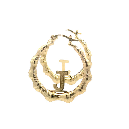 Small Bamboo Initial Earrings "J"