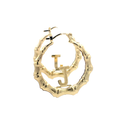 Small Bamboo Initial Earrings "J"