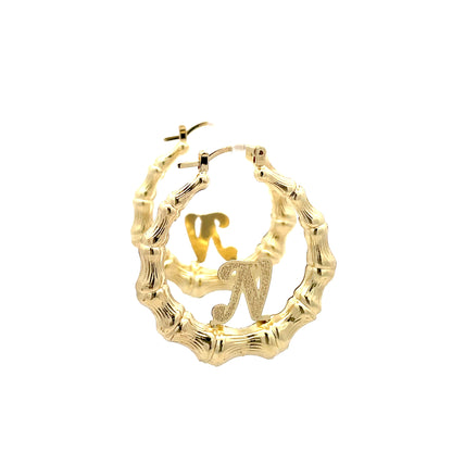 Small Bamboo Initial Earrings "N"