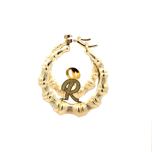 Small Bamboo Initial Earrings "R"