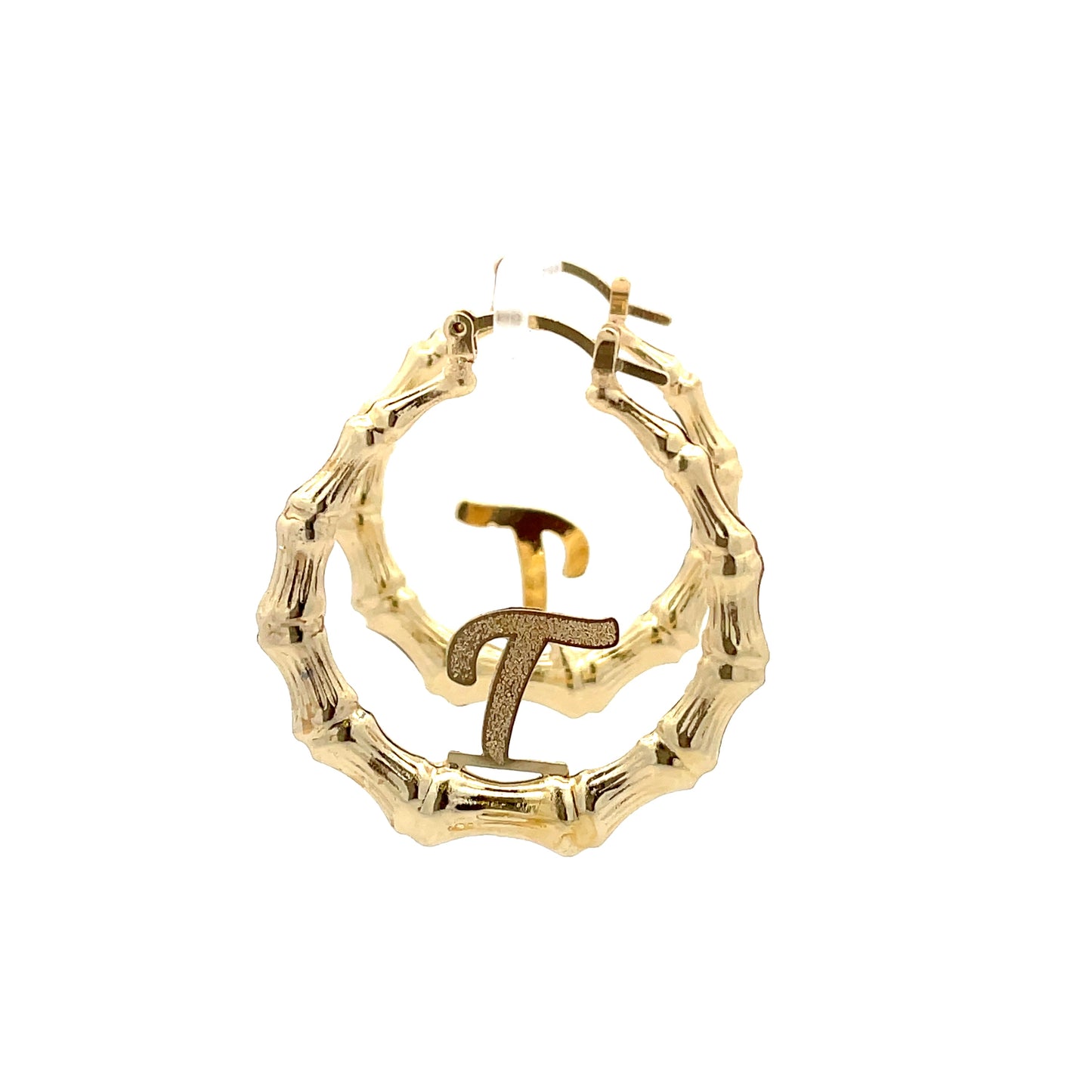 Small Bamboo Initial Earrings "T"