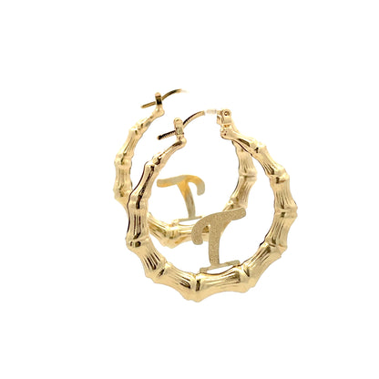 Small Bamboo Initial Earrings "T"