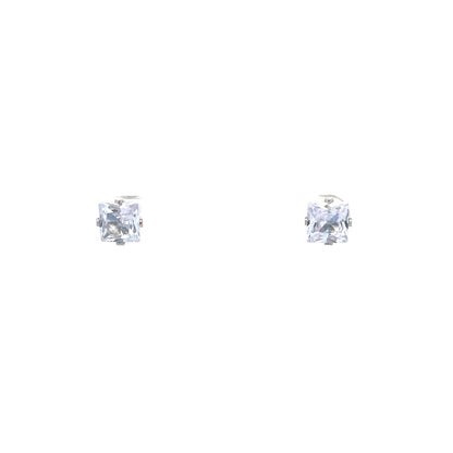 Screw Back CZ Square Earrings - 7MM
