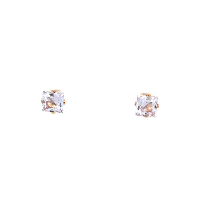 Screw Back CZ Square Earrings - 8MM