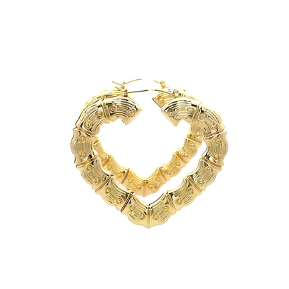 Bamboo Heart Gold Earrings - 06