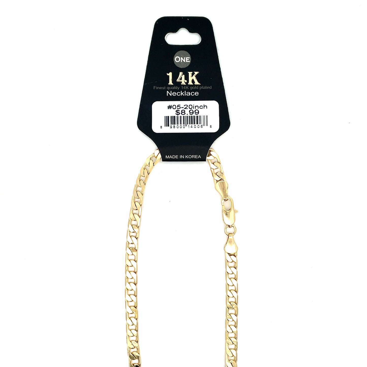 14K Chain Necklace #5 - FLAT CUBAN 20inch 5mm