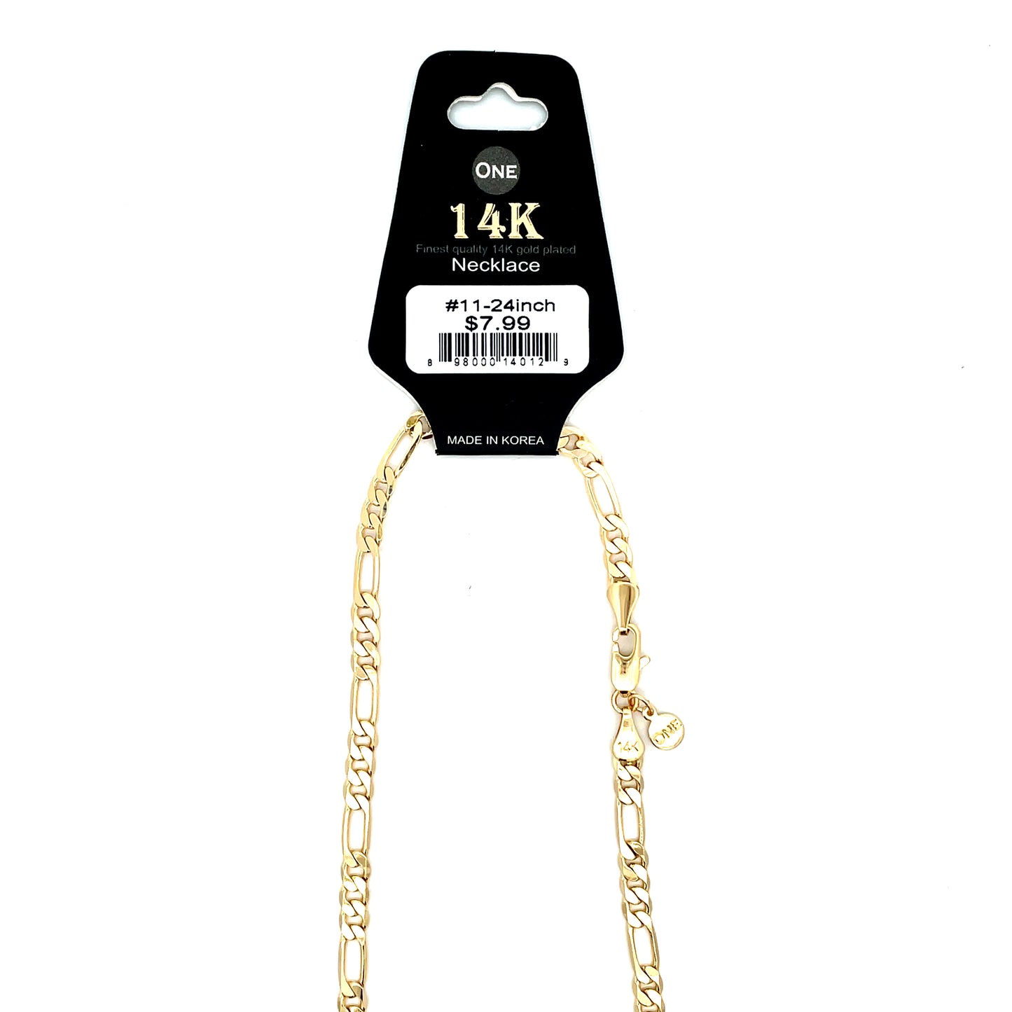 14K Chain Necklace #11 - FLAT FIGARO 24inch 4mm