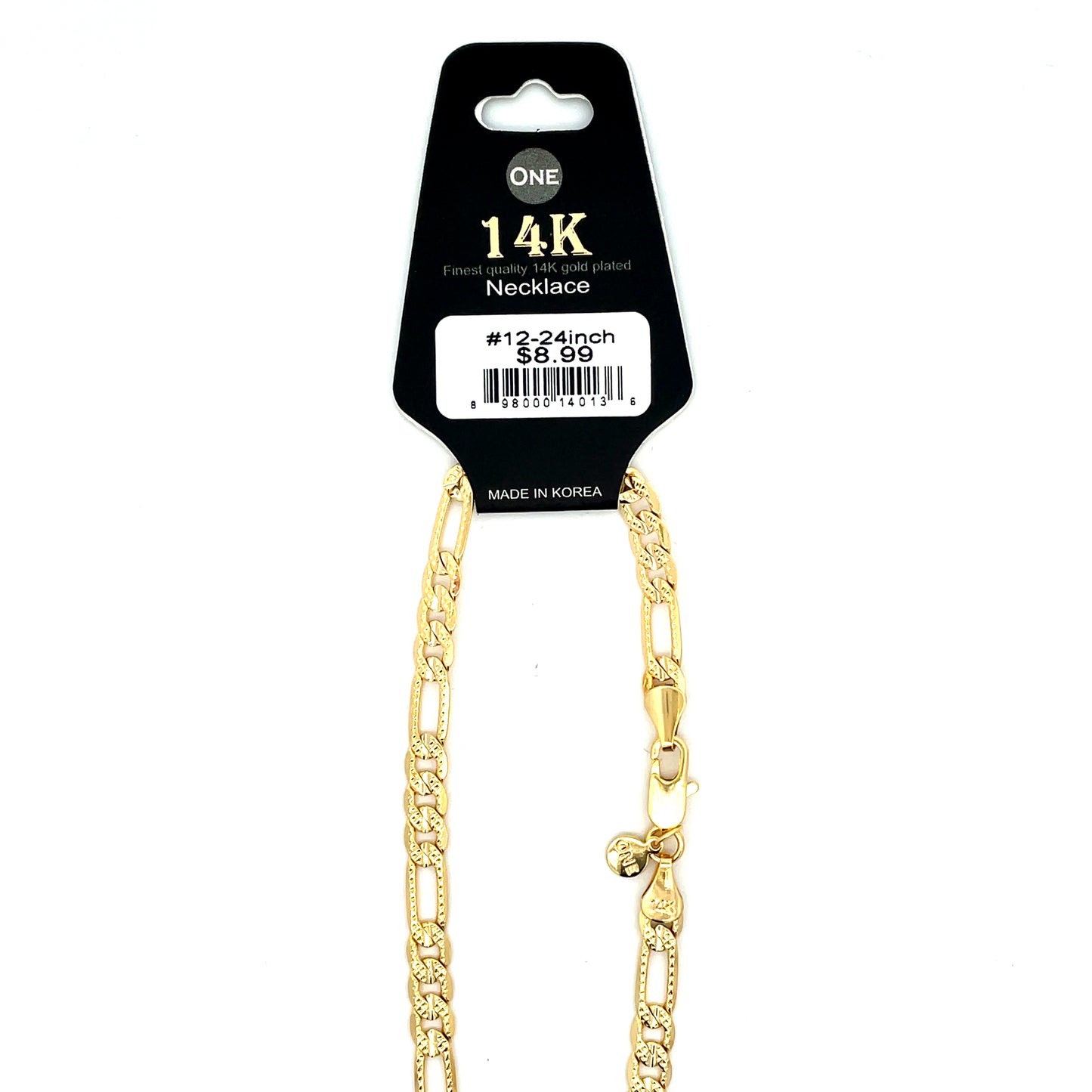 14K Chain Necklace #12 - FLAT FROST FIGARO 24inch 5mm