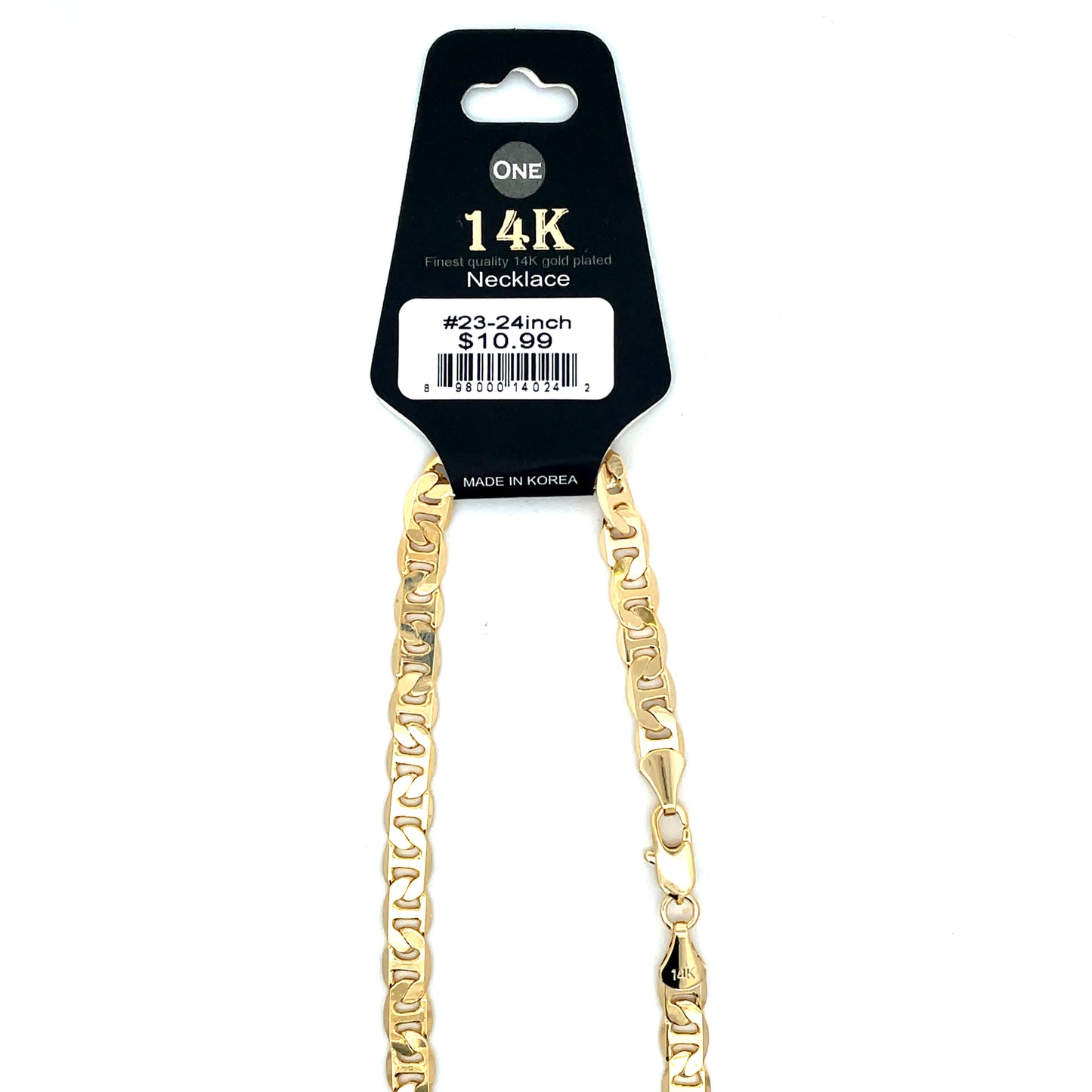 14K Chain Necklace #23 -  FLAT MARINER 24inch 6mm