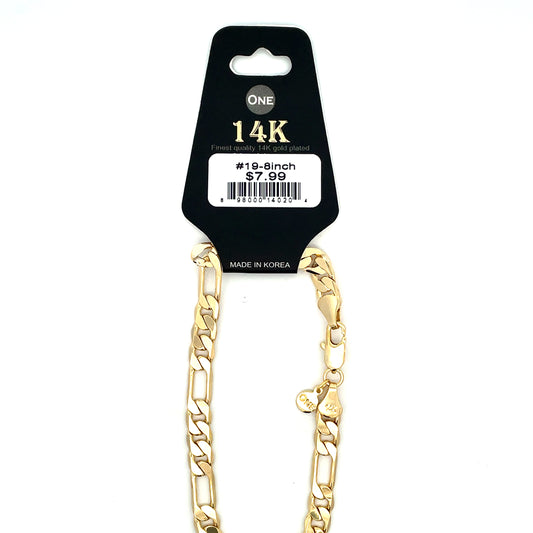 14K Chain Bracelet #19 - FLAT FIGARO 8inch  6mm