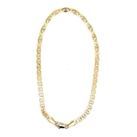 18K Chain Bracelet #27 - FLAT MARINER 10inch 4mm