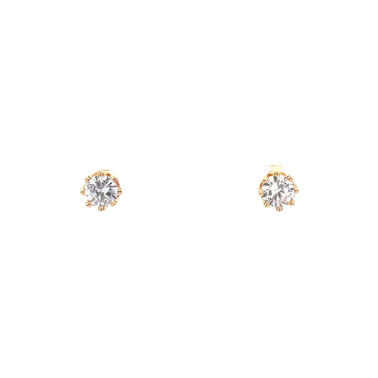 Crown Stud CZ Round Earrings - 6mm