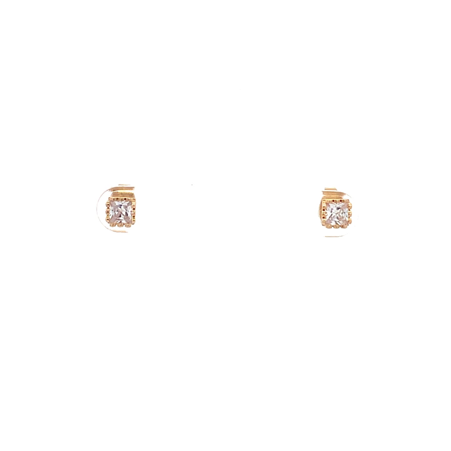 Crown Stud CZ Square Earrings - 4mm