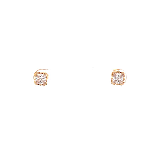 Crown Stud CZ Square Earrings - 6mm