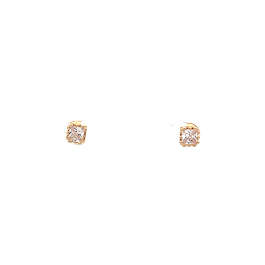 Crown Stud CZ Square Earrings - 5mm