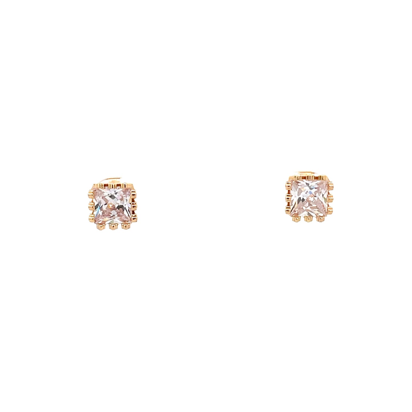 Crown Stud CZ Square Earrings - 7mm