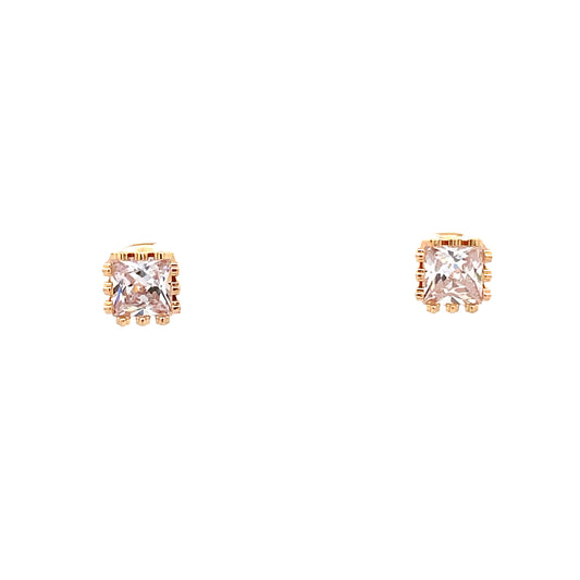 Crown Stud CZ Square Earrings - 8mm