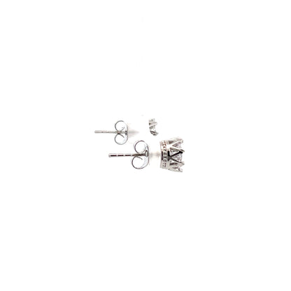 Crown Stud CZ Round Earrings - 7mm
