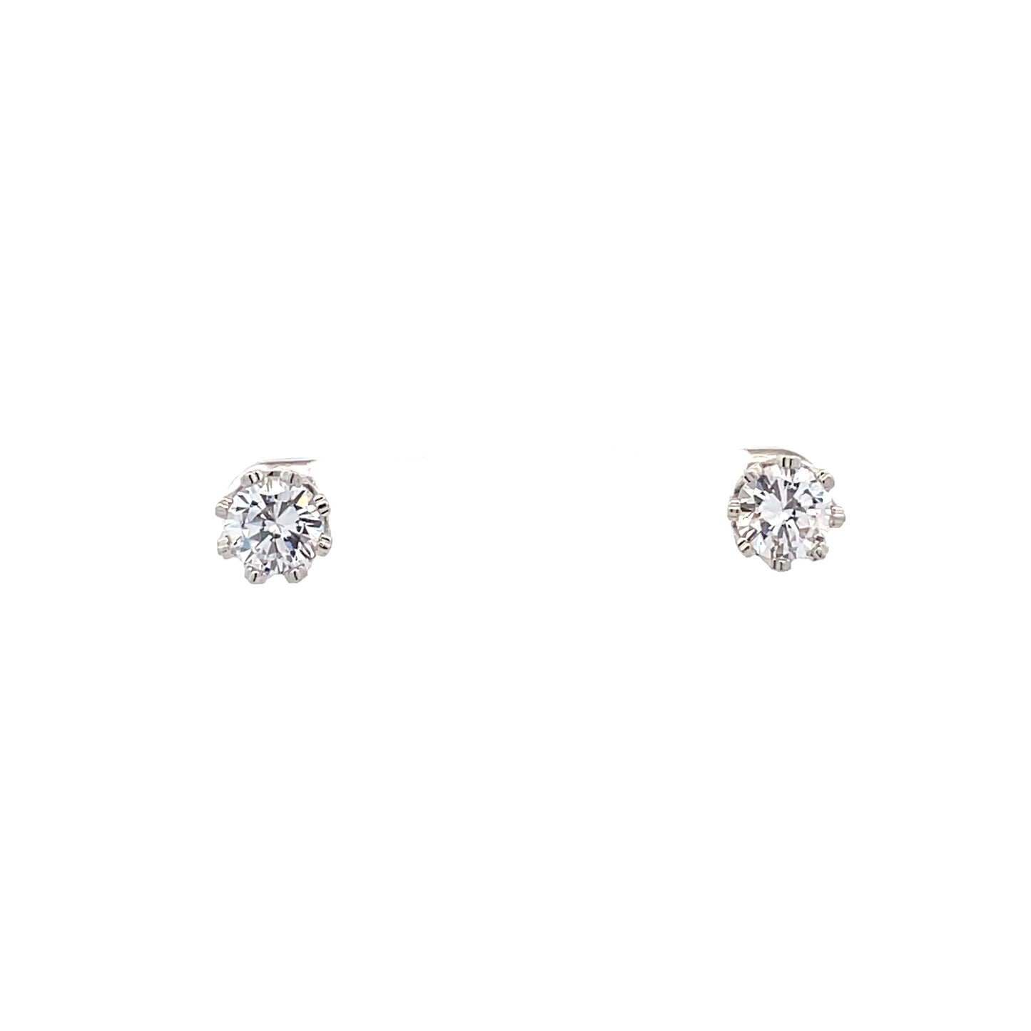 Crown Stud CZ Round Earrings - 7mm