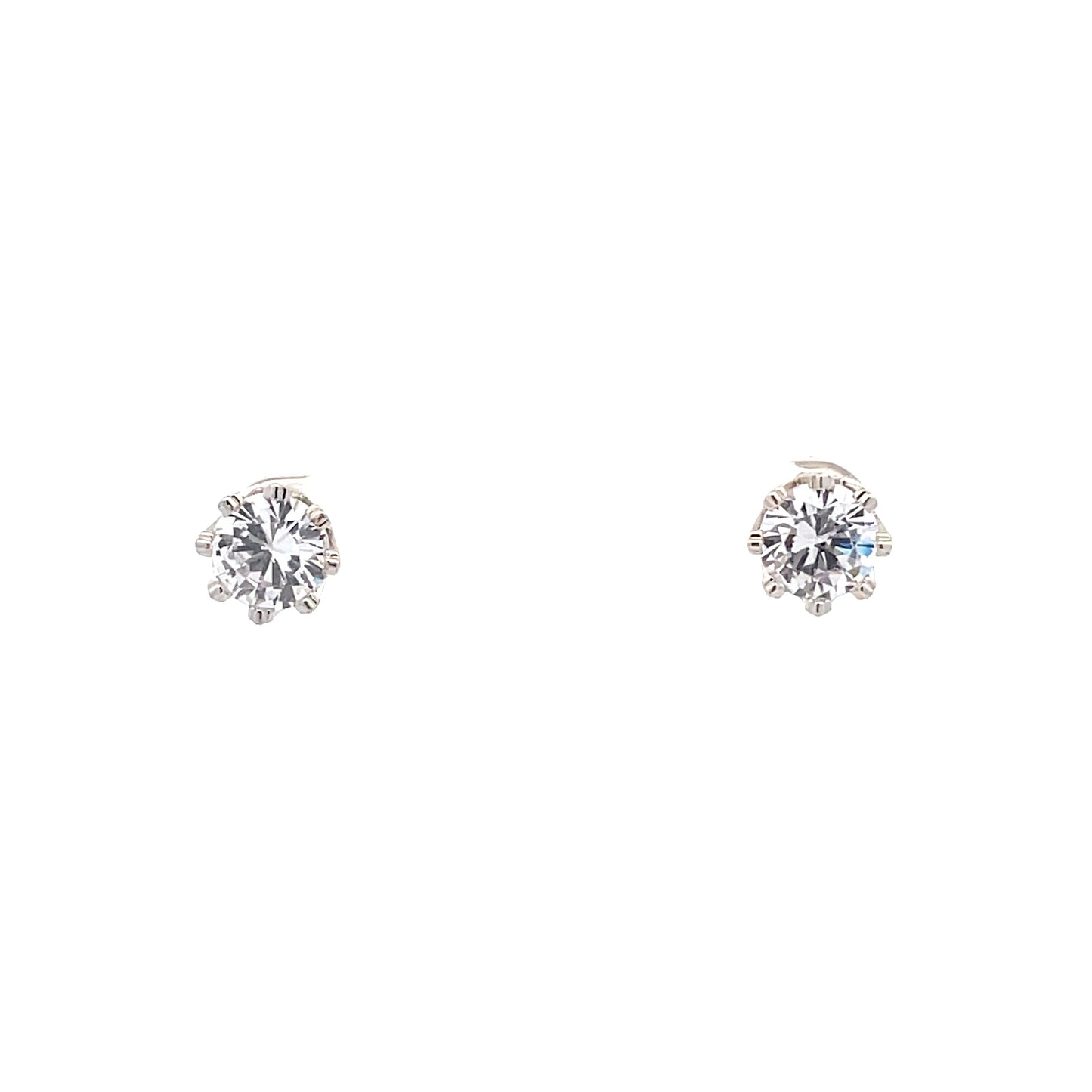 Crown Stud CZ Round Earrings - 8mm