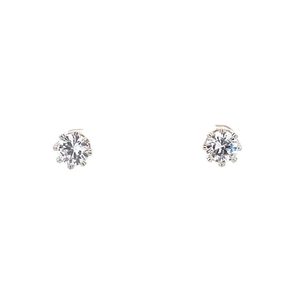 Crown Stud CZ Round Earrings - 8mm