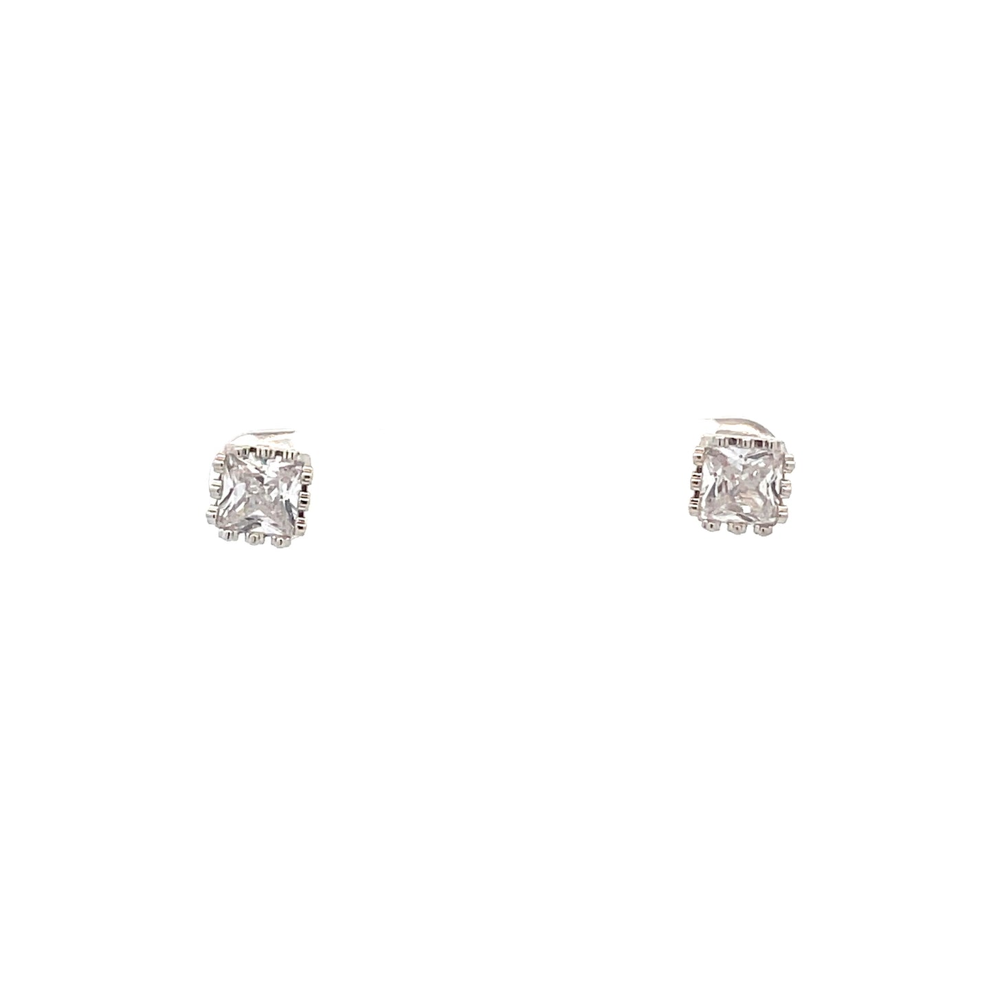 Crown Stud CZ Square Earrings - 6mm