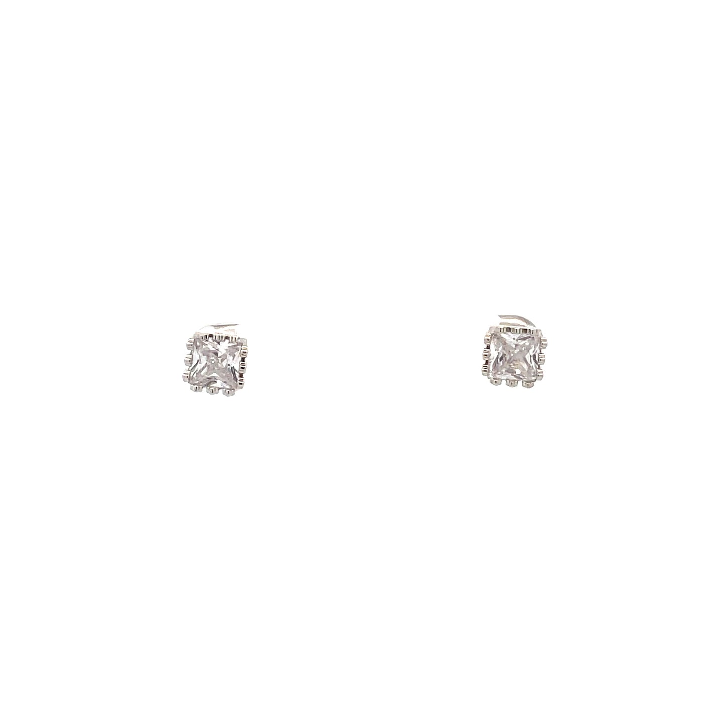 Crown Stud CZ Square Earrings - 5mm