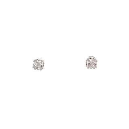 Crown Stud CZ Square Earrings - 5mm