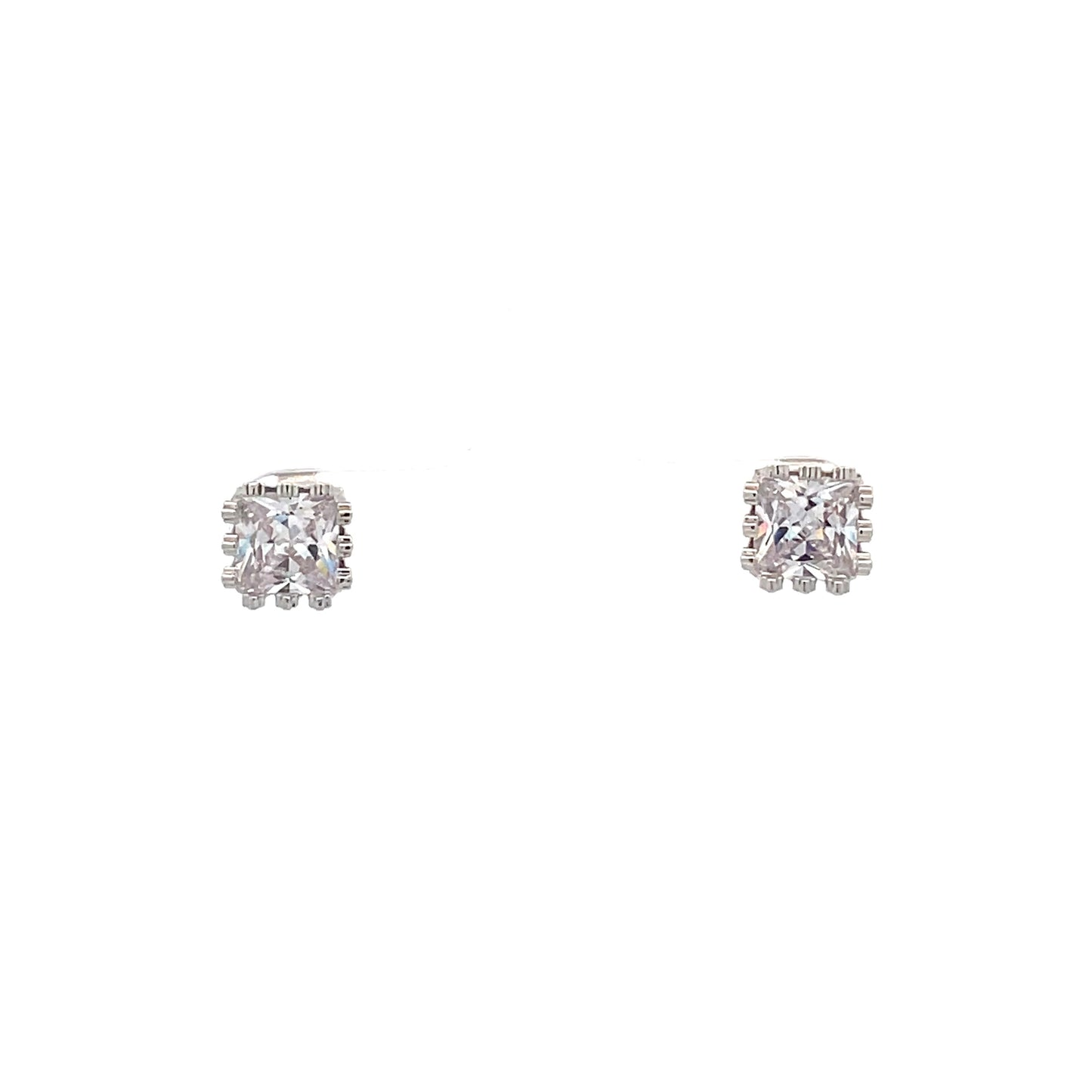 Crown Stud CZ Square Earrings - 7mm