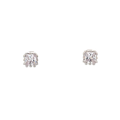 Crown Stud CZ Square Earrings - 8mm