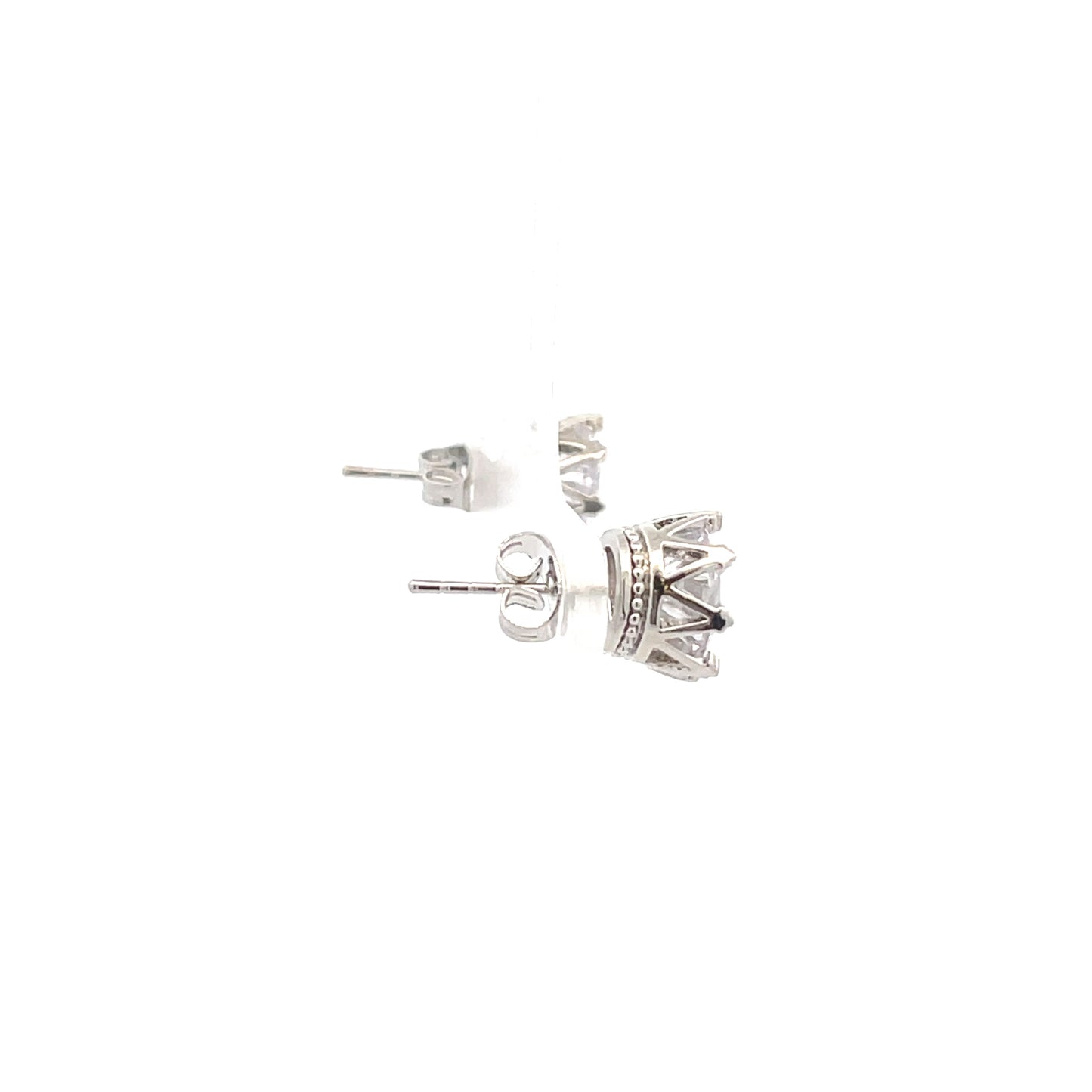 Crown Stud CZ Round Earrings - 9mm