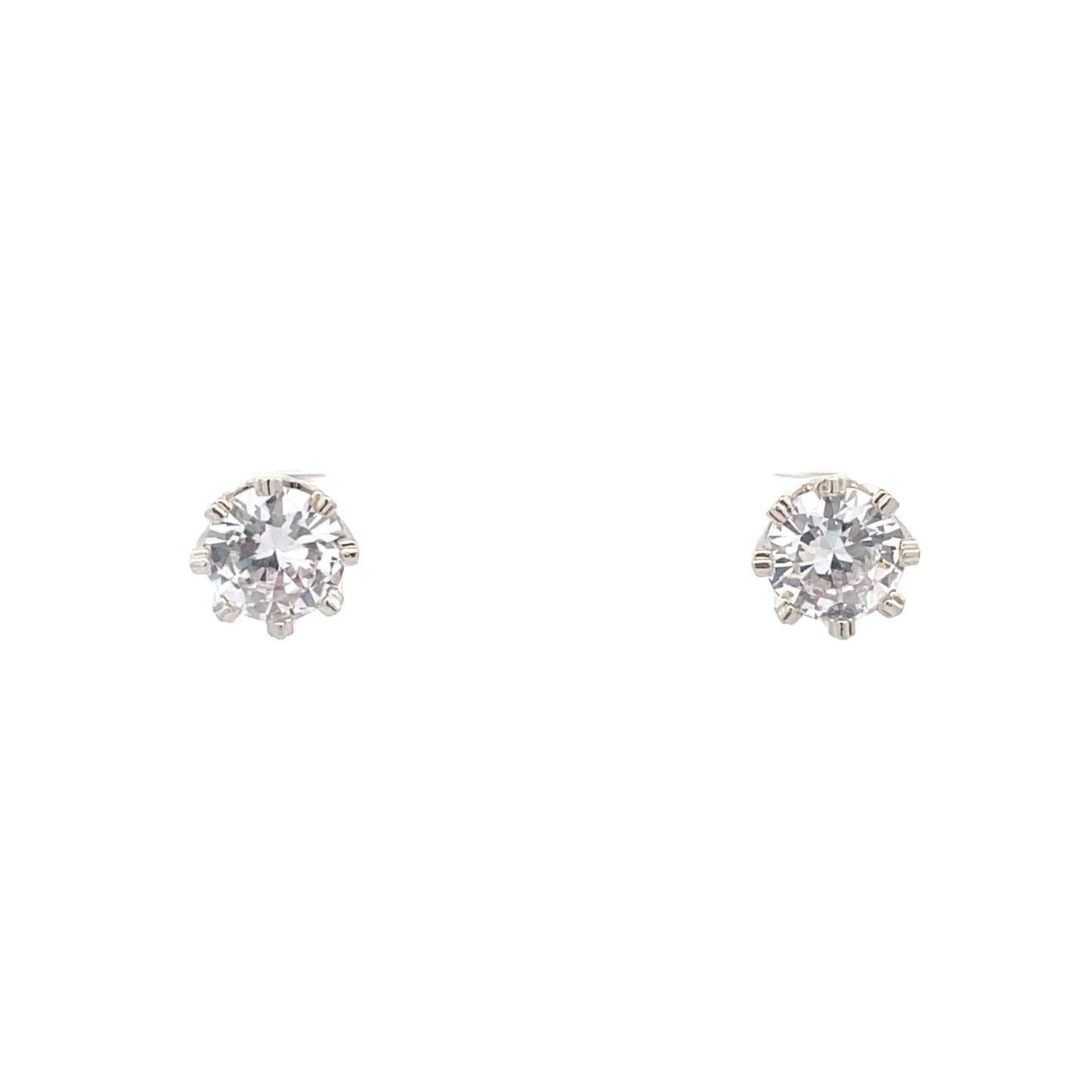 Crown Stud CZ Round Earrings - 9mm