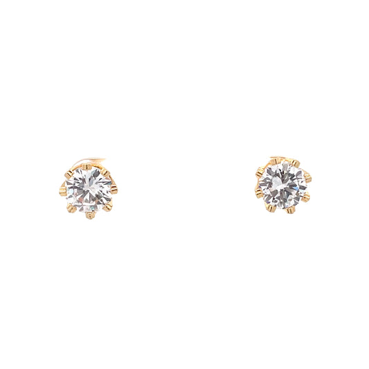 Crown Stud CZ Round Earrings - 9mm