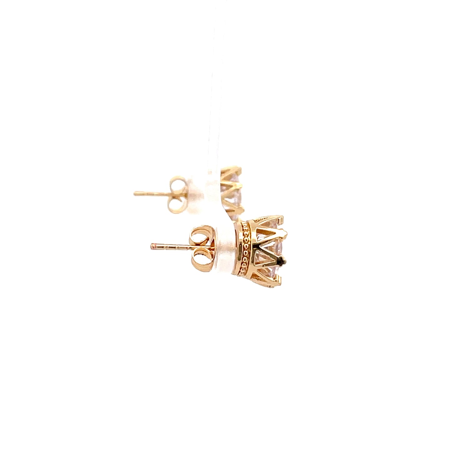 Crown Stud CZ Round Earrings - 9mm