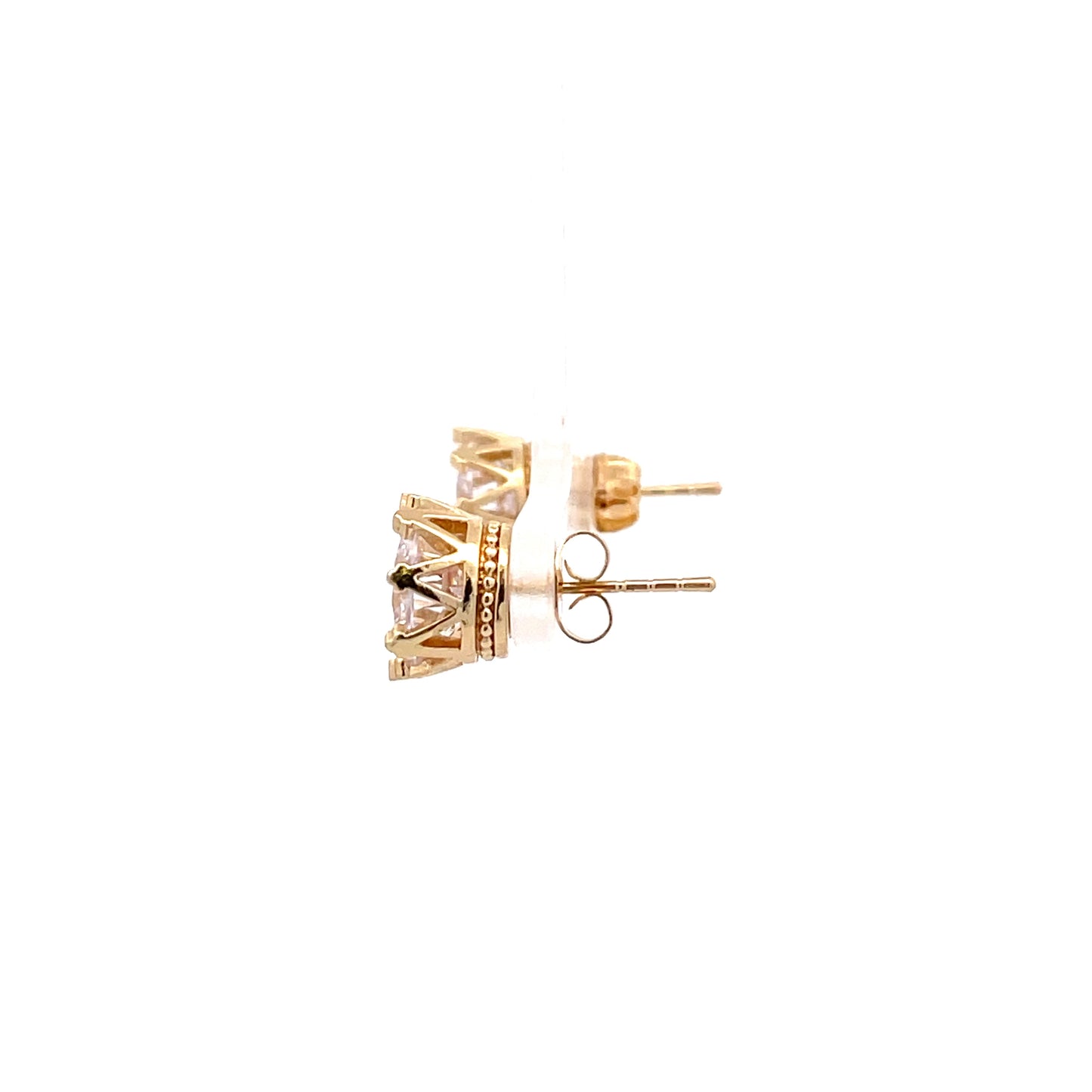 Crown Stud CZ Round Earrings - 9mm