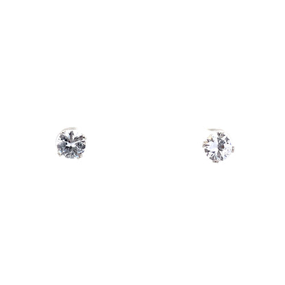 Screw Back CZ Round Earrings - 7MM