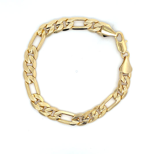 18K Chain Bracelet #68 - FLAT FIGARO 8inch 10mm