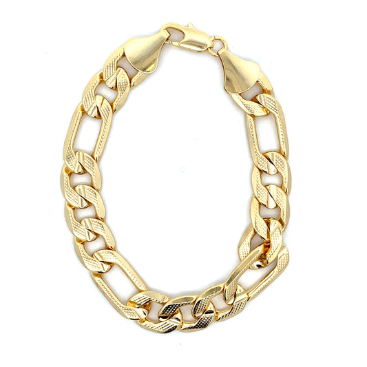 18K Chain Bracelet #70 - FROST FIGARO 8inch 12mm