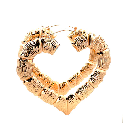 Bamboo Heart Gold Earrings - 07