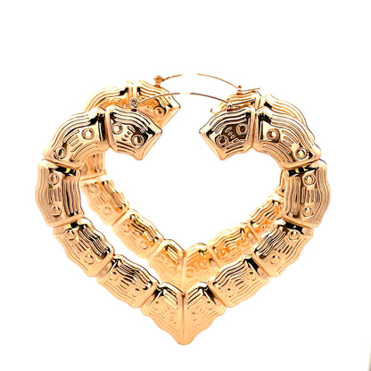 Bamboo Heart Gold Earrings - 07