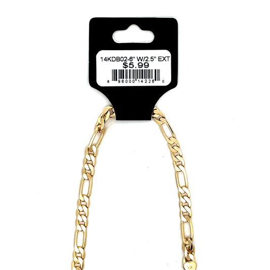 14K KIDS BRACELET #02 - FLAT FIGARO 6 inch 4mm