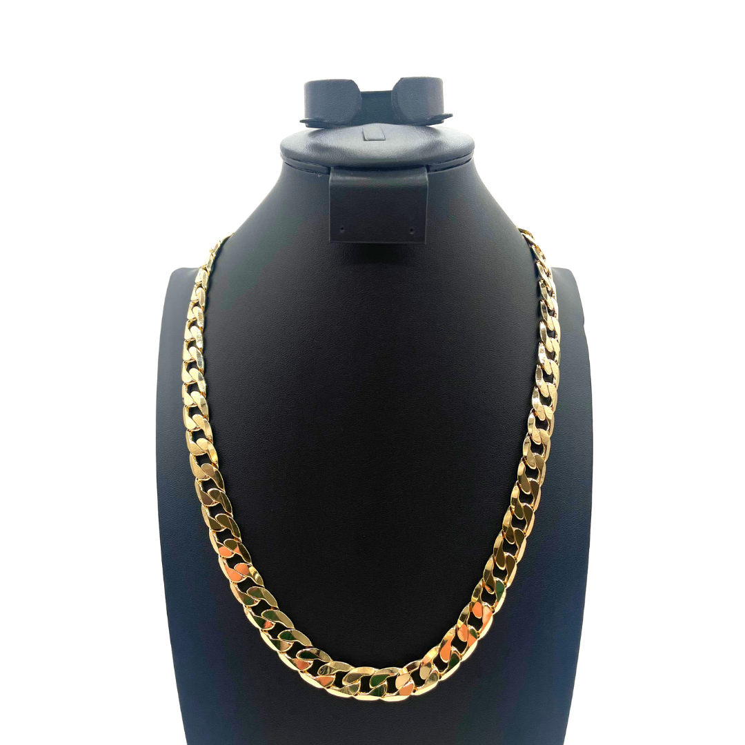 14K Chain Necklace #63 - FLAT CUBAN 24inch 12mm