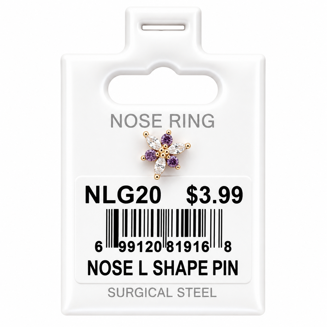 Stainless Steel Nose Ring - " L" Pin #20