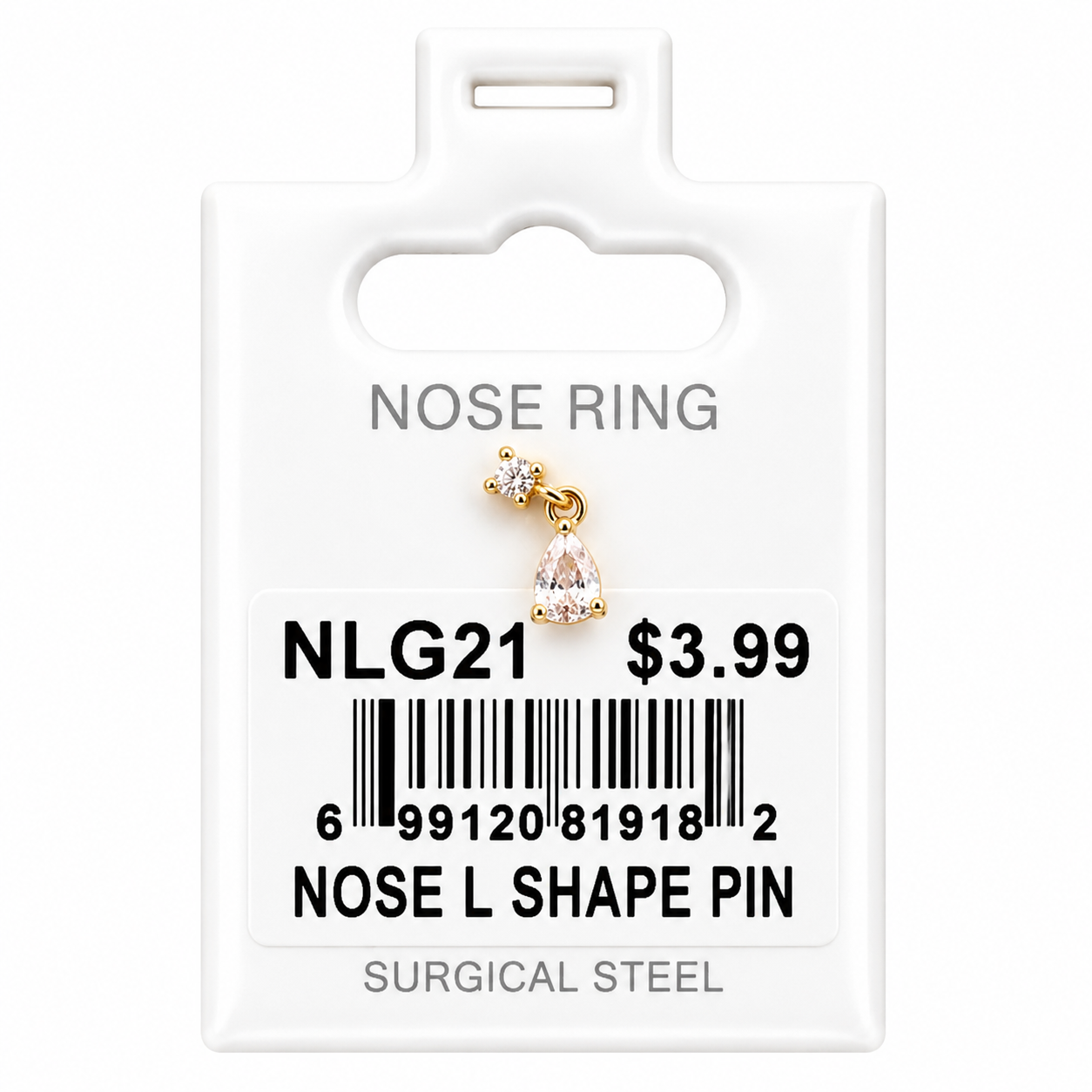 Stainless Steel Nose Ring - " L" Pin #21