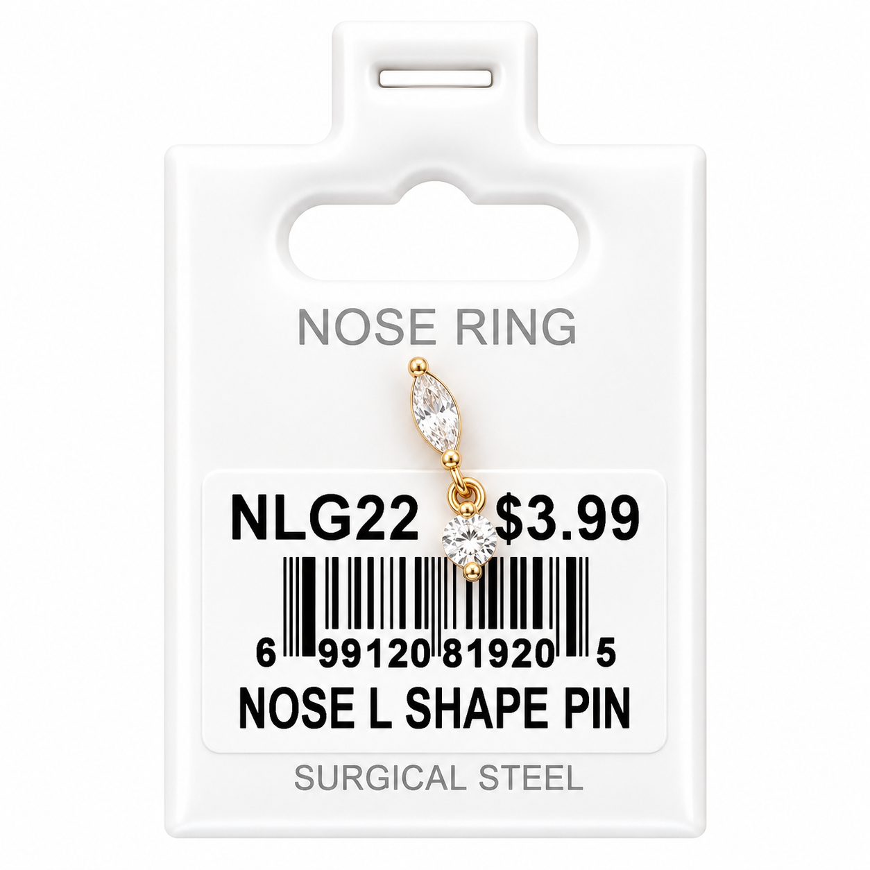 Stainless Steel Nose Ring - " L" Pin #22